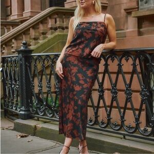 Abercrombie & Fitch Black and Red Floral Camisole and Midi Skirt Pairing